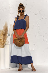 Color Block Tie Shoulder Tiered Sleeveless Dress - Shah S. Sahota